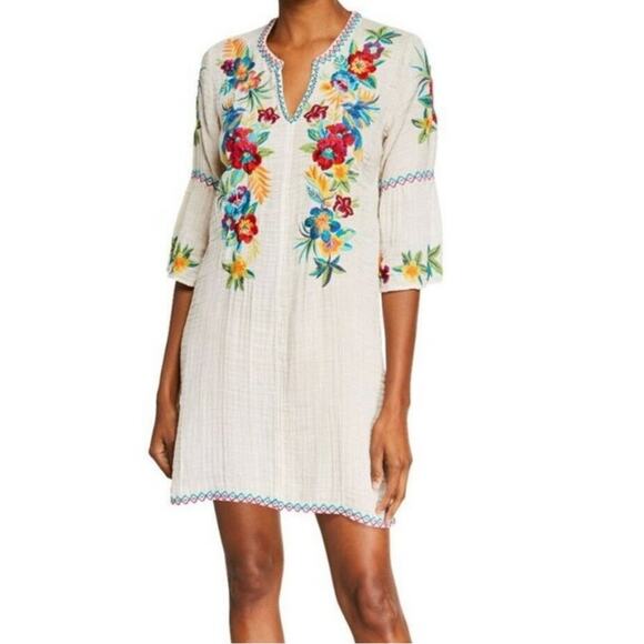 Johnny Was Nandi Flare Sleeve 100% Linen Tunic Dress. In Chantal Gauze. - Picture 1 of 12